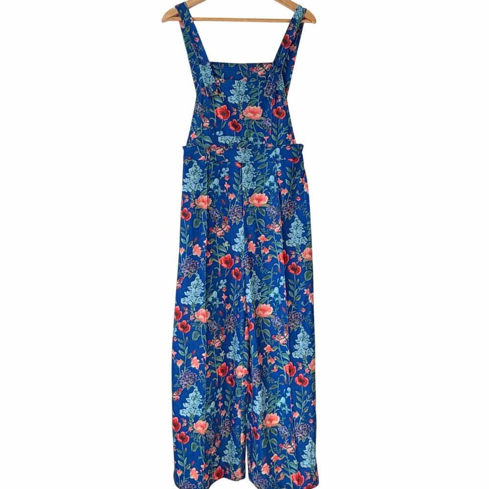Floral Wide Leg Overalls Jumpsuit Blue Botanical Boho Cottagecore Floral Small